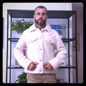 GAP full teddy white jean jacket style cut